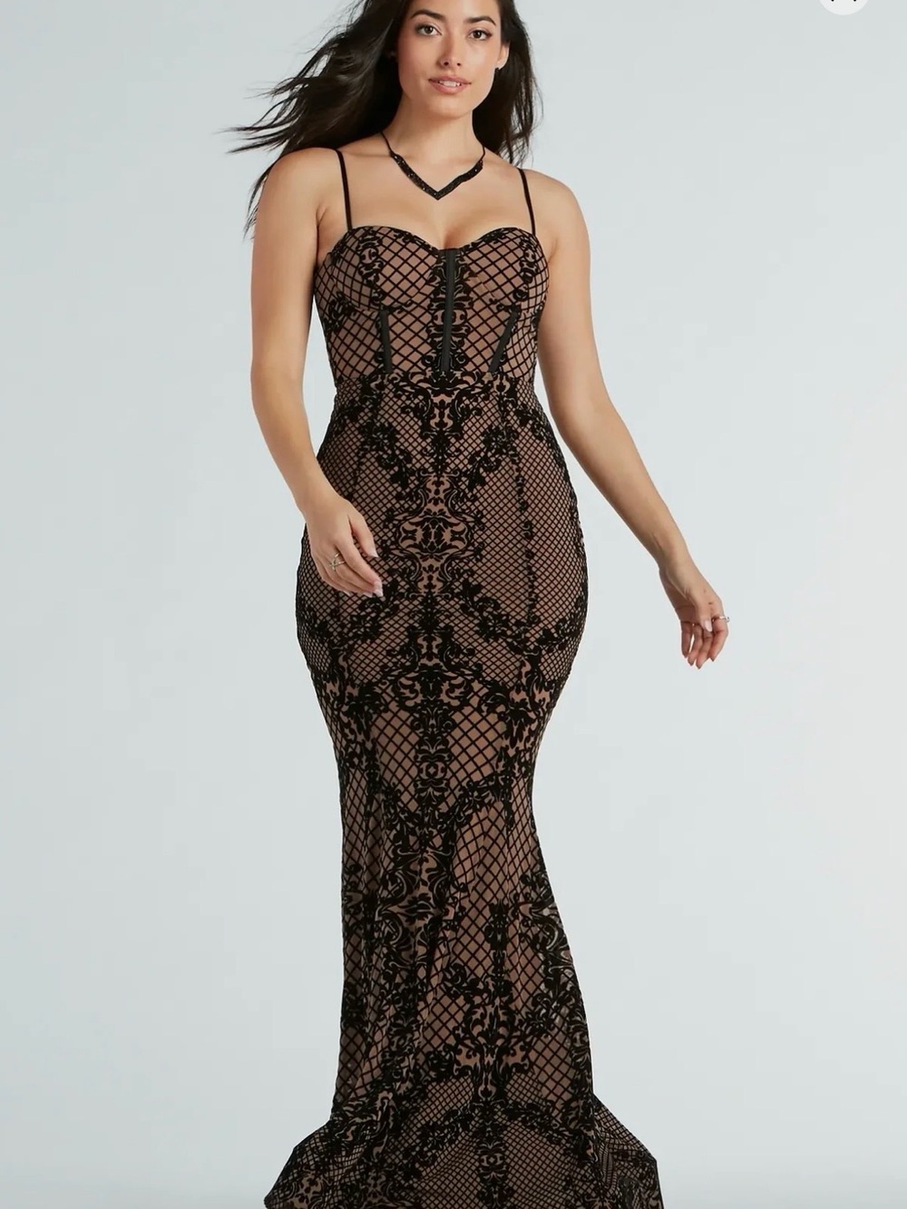 Windsor Malie Bustier Mermaid Flocked
Velvet Formal Dress, Size L, NWT